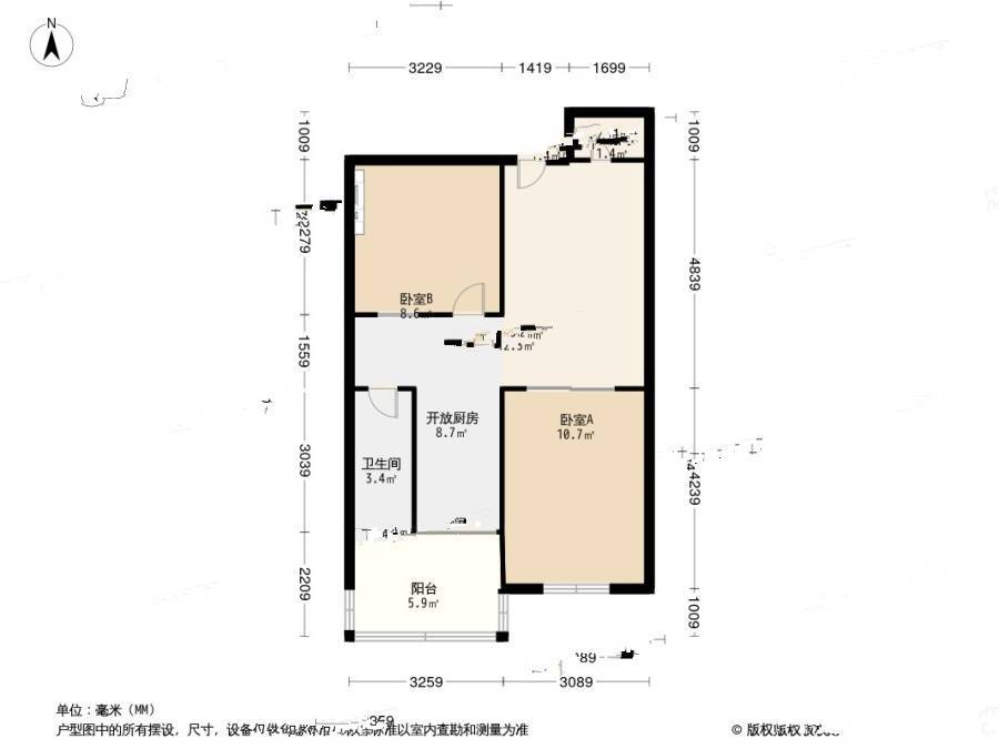 塘沽长江里2室1厅1卫80㎡户型图