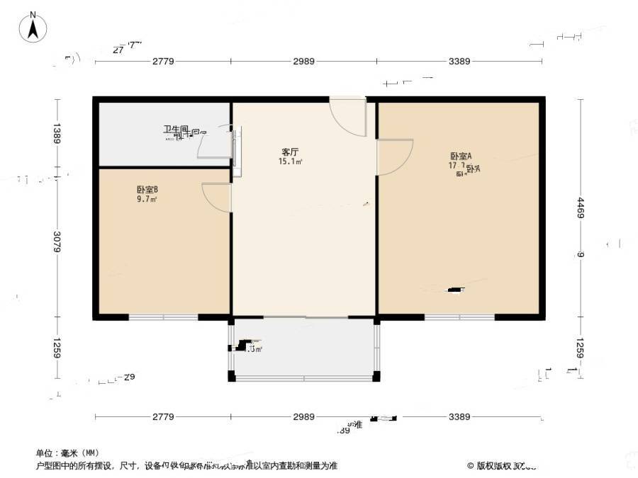 塘沽长江里2室1厅1卫54㎡户型图