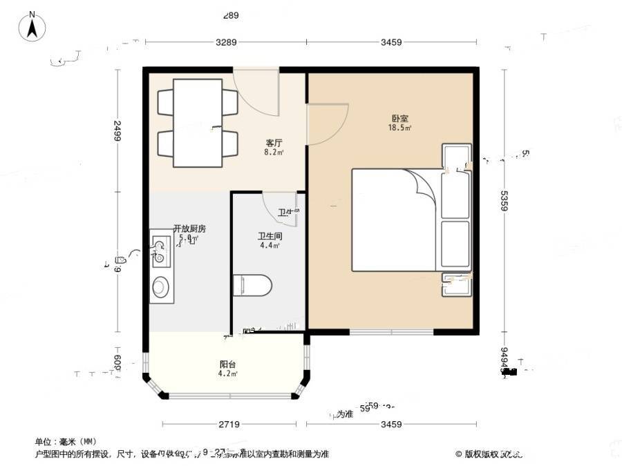 金泰新村1室1厅1卫43㎡户型图