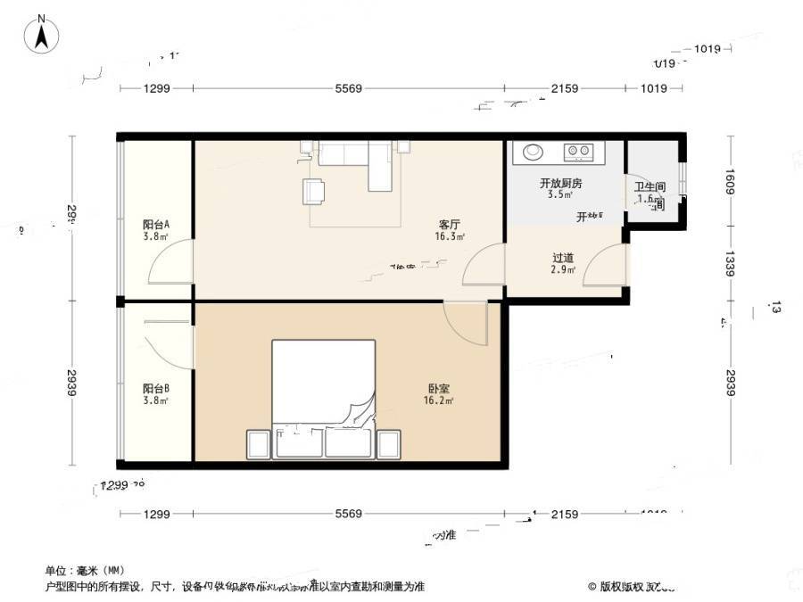 金泰新村1室1厅1卫58㎡户型图