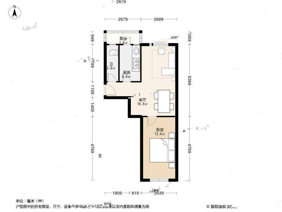 金泰新村1室1厅1卫58.2㎡户型图