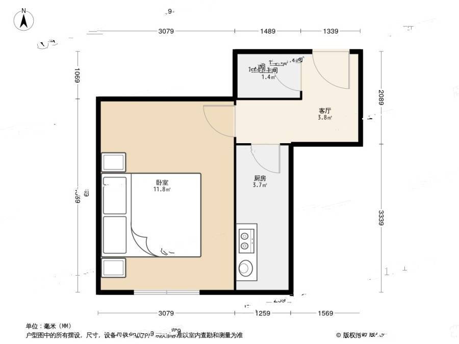 南丰里1室1厅1卫18.3㎡户型图