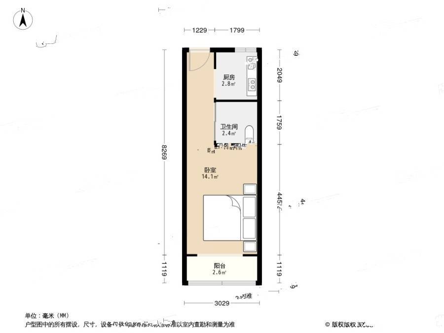 兴河里1室0厅1卫33.6㎡户型图