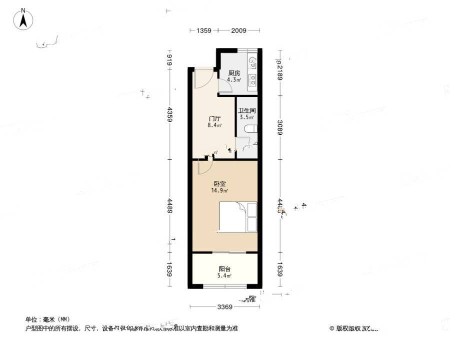 兴河里1室0厅1卫40㎡户型图