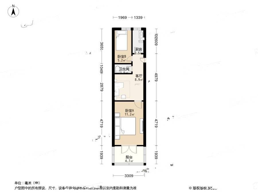 兴河里2室1厅1卫56㎡户型图