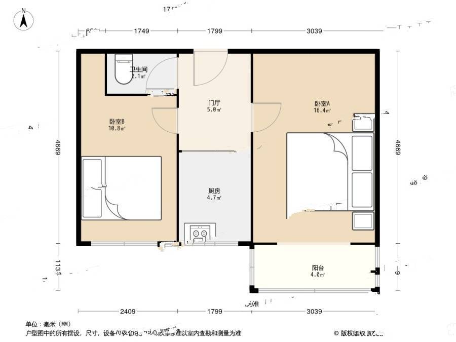 新津里2室0厅1卫50.3㎡户型图