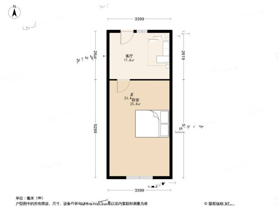 丁字沽八段1室1厅0卫25.1㎡户型图