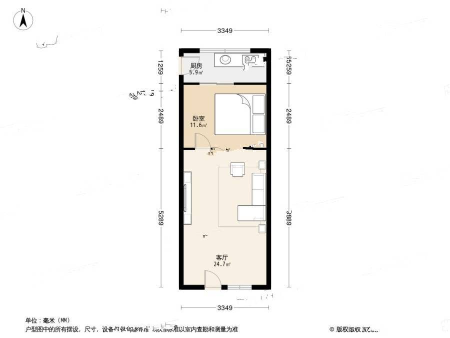 丁字沽八段1室1厅0卫25.1㎡户型图