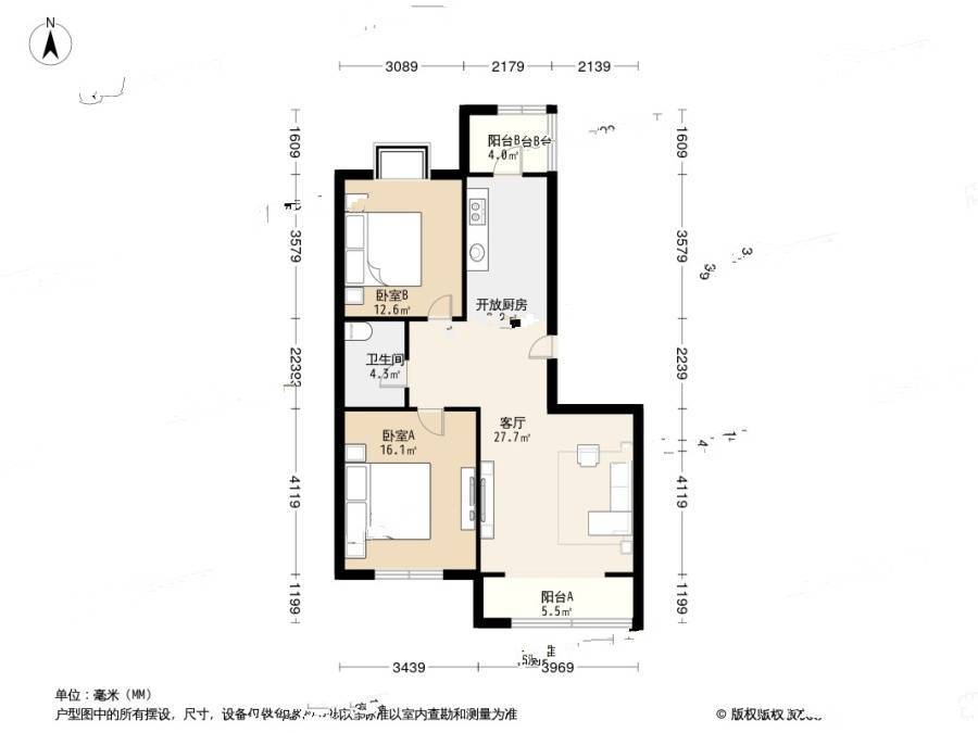 华城领秀万华里2室1厅1卫100㎡户型图