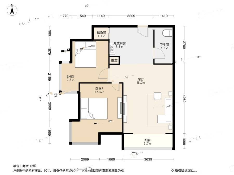 华城领秀万华里2室1厅1卫81.8㎡户型图