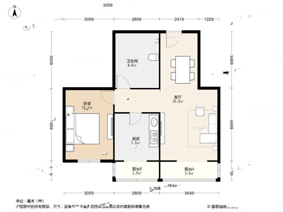 福居公寓1室1厅1卫78.4㎡户型图