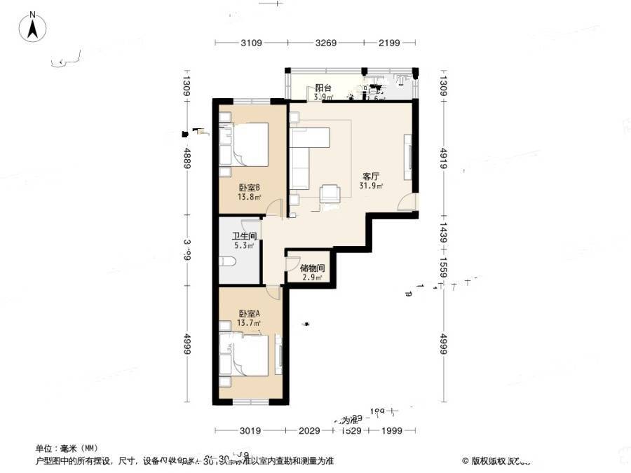 福居公寓2室1厅1卫98.2㎡户型图