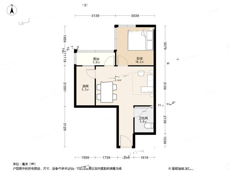 新都大厦1室1厅1卫58.2㎡户型图