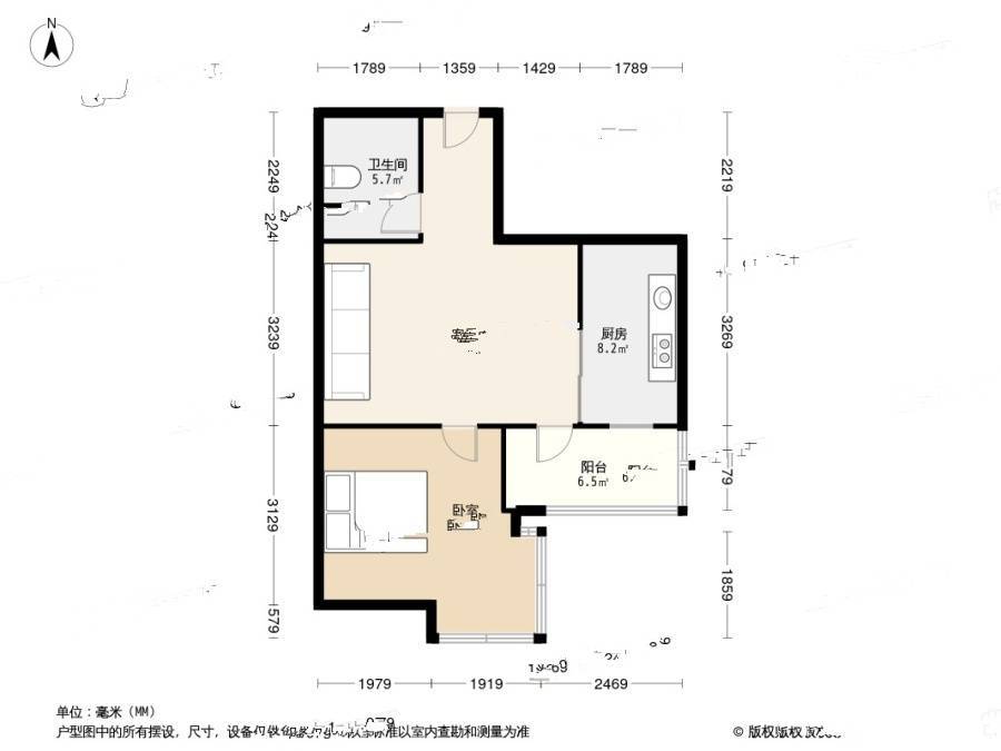 新都大厦1室1厅1卫57.7㎡户型图