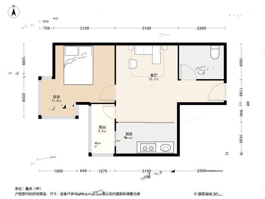 新都大厦1室1厅1卫57.7㎡户型图