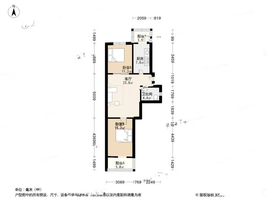 丽泰园2室1厅1卫85㎡户型图