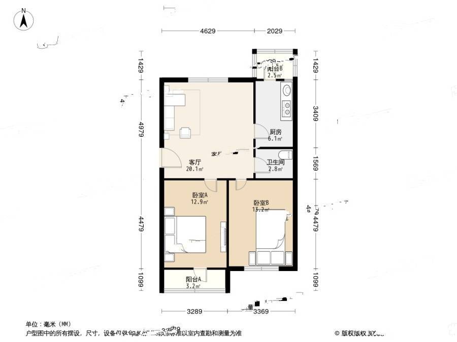 龙居花园2室1厅1卫89.1㎡户型图