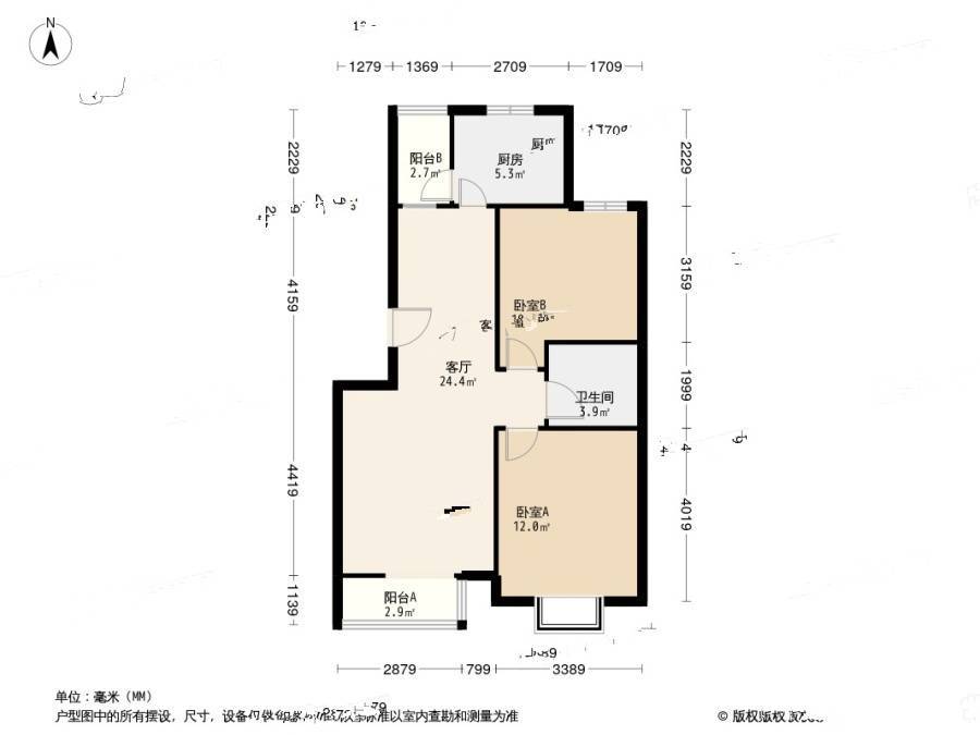 金厦水语花城花溪苑2室1厅1卫91.6㎡户型图