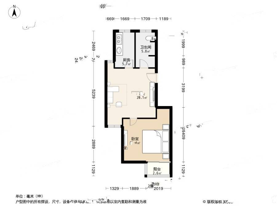 天房美域华庭1室1厅1卫65㎡户型图