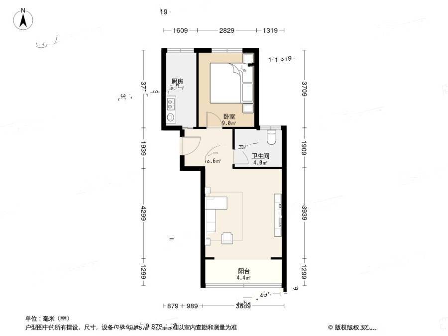 大地十二城翠杉园1室1厅1卫69.7㎡户型图