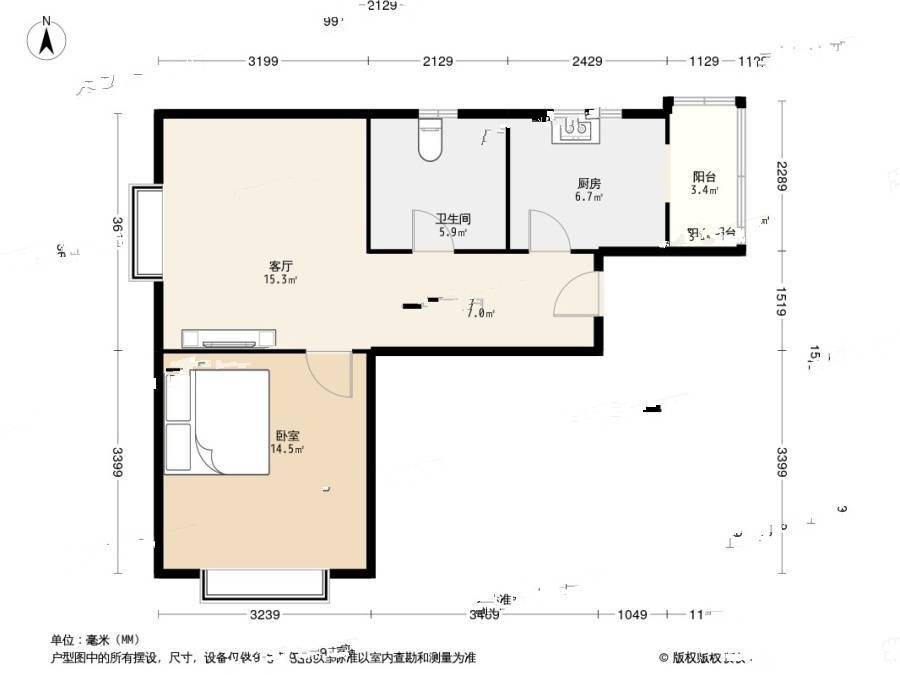 柴楼庄园1室1厅1卫64.6㎡户型图