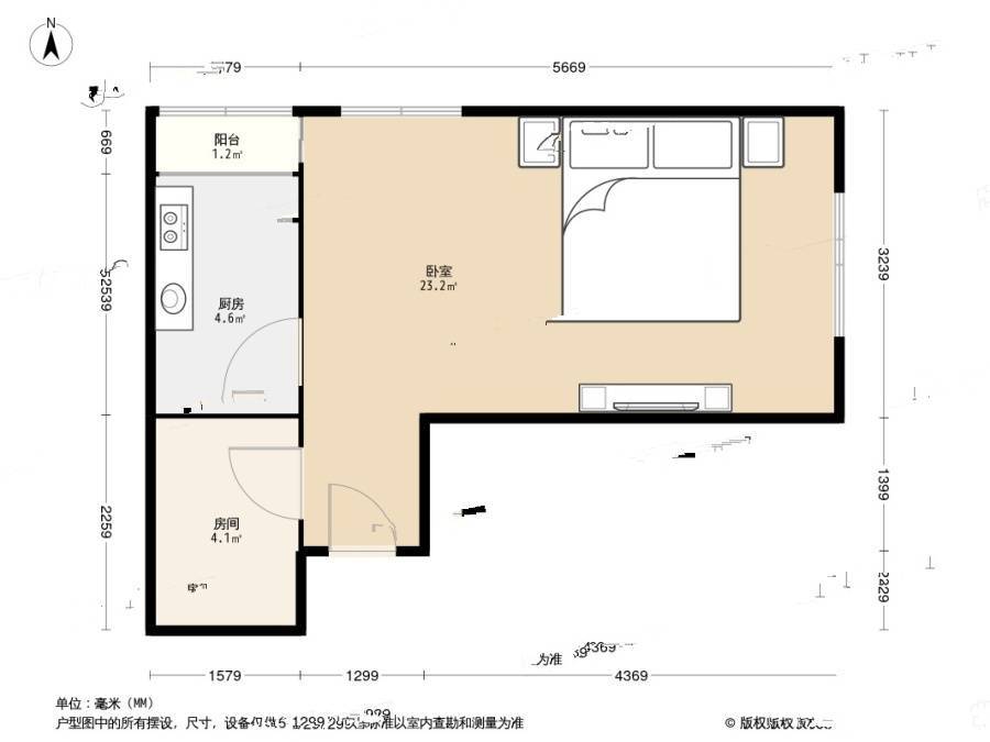 华明家园旭园1室0厅1卫43.4㎡户型图