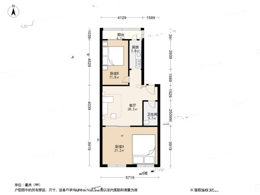 詹滨里2室1厅1卫89.1㎡户型图