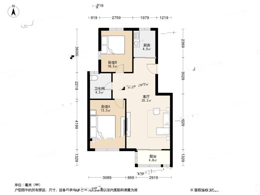 华明家园怀园2室1厅1卫78.4㎡户型图