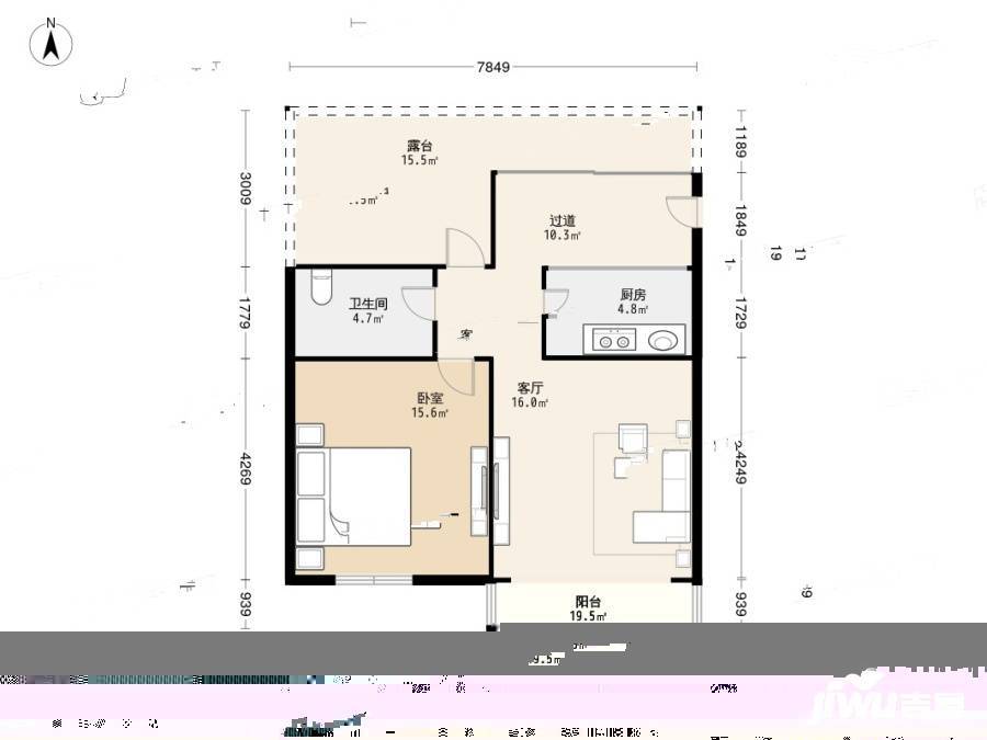 华明家园明湖苑1室1厅1卫69㎡户型图