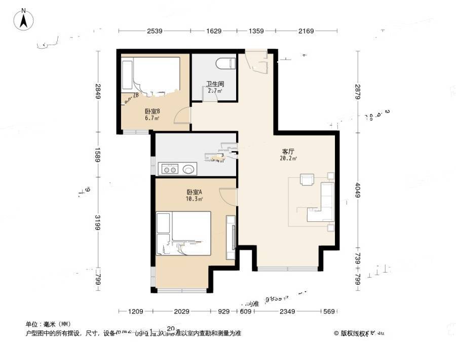 万科新里程家园2室1厅1卫82.5㎡户型图