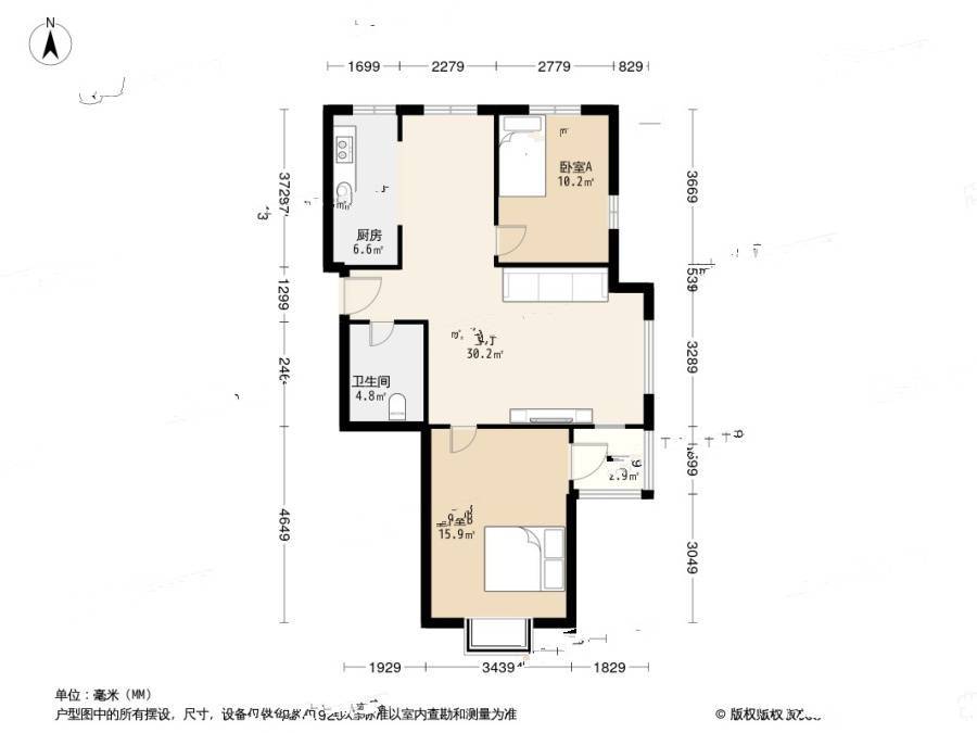 华明家园翠园2室1厅1卫94.2㎡户型图