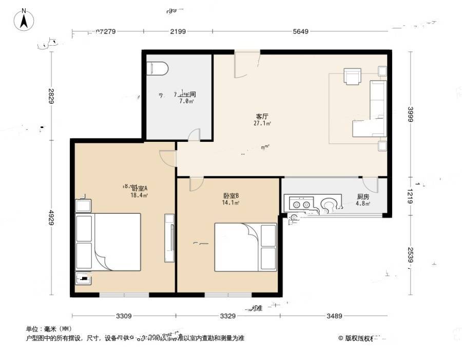 华明家园厚园2室1厅1卫90㎡户型图