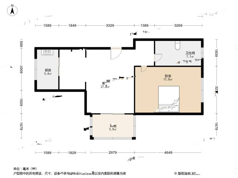 华明家园厚园1室1厅1卫72.1㎡户型图