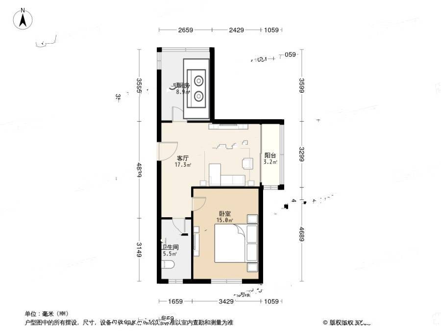 华明家园厚园1室1厅1卫71.3㎡户型图