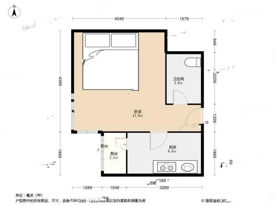 华明家园畅园1室0厅1卫46㎡户型图