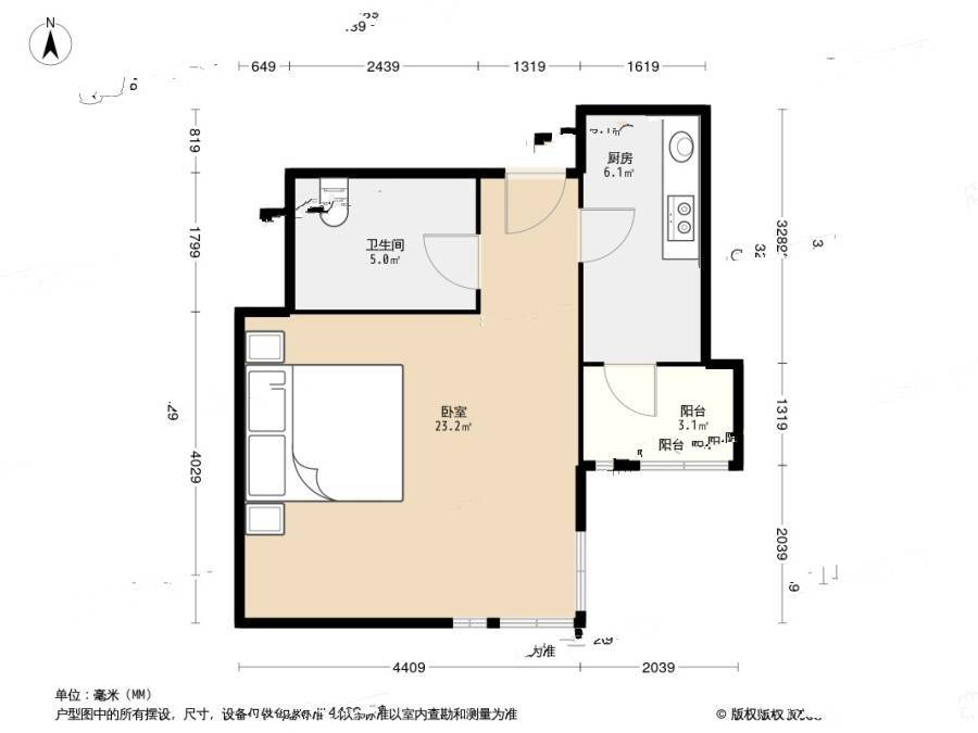 华明家园畅园1室0厅1卫46㎡户型图