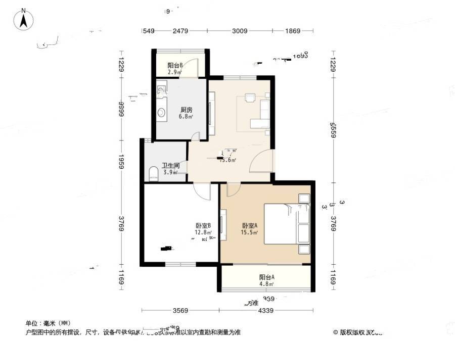 华明家园翔园2室1厅1卫84.1㎡户型图