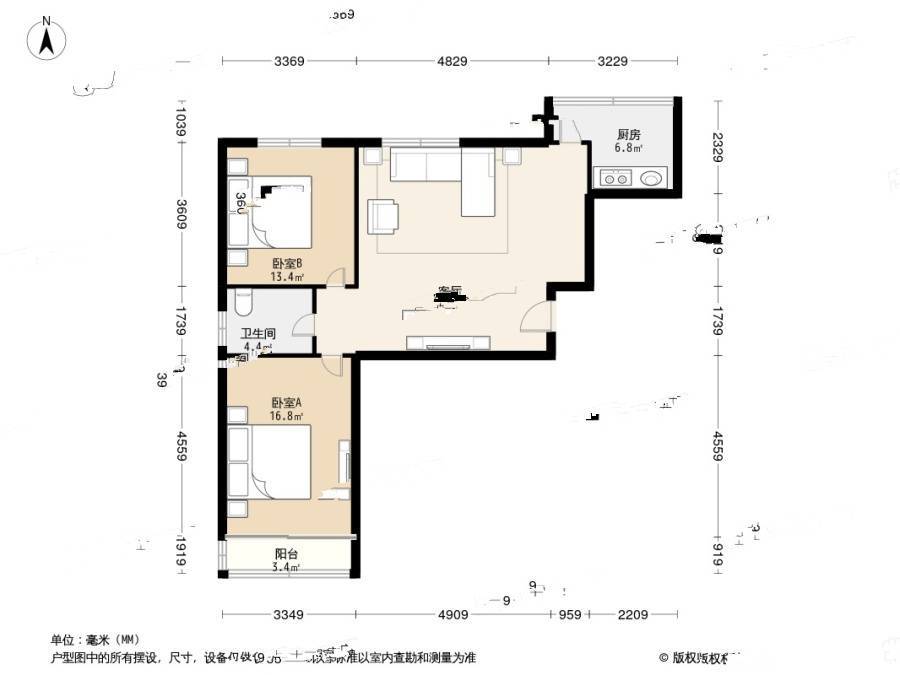 华明家园通园2室1厅1卫98㎡户型图