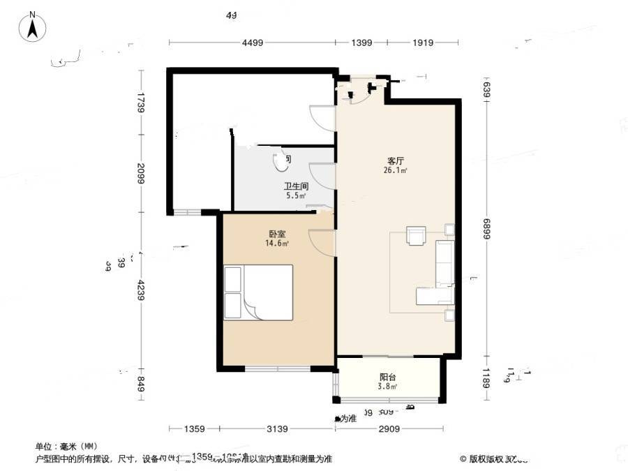 华明家园通园1室1厅1卫89㎡户型图