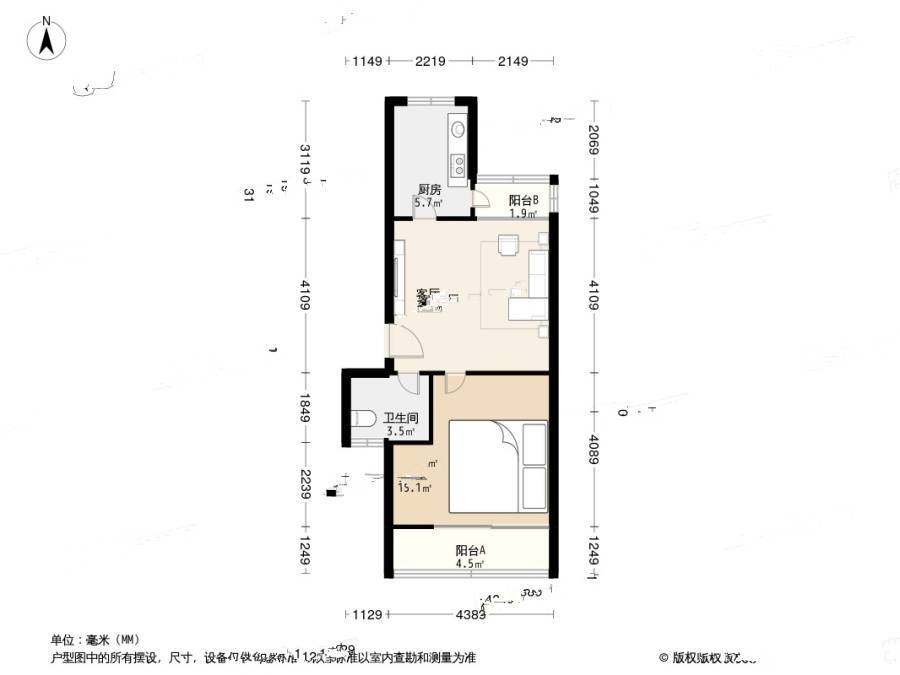 华明家园达园1室1厅1卫70.2㎡户型图