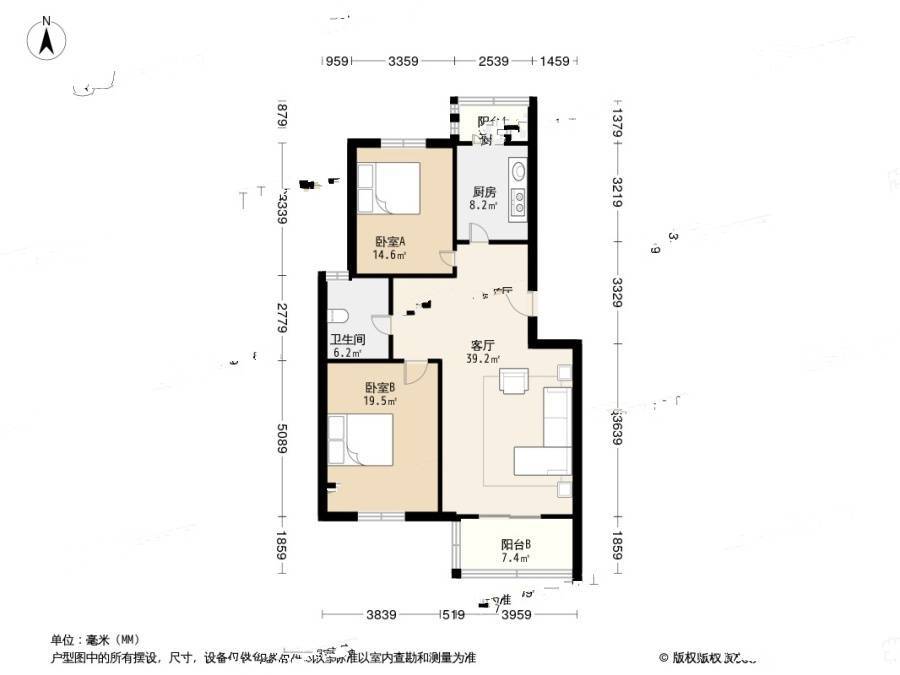 华明家园达园2室1厅1卫113㎡户型图