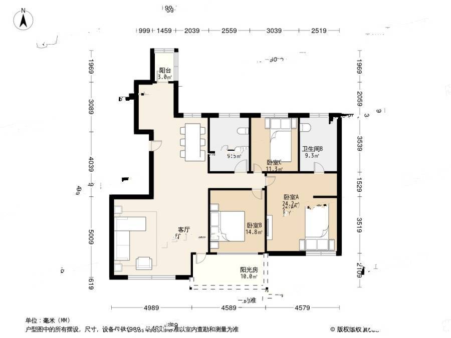 富力津门湖棕榈花园3室1厅2卫188.3㎡户型图