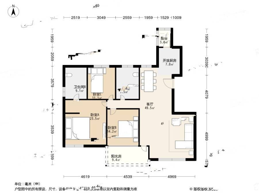 富力津门湖棕榈花园3室1厅2卫192㎡户型图