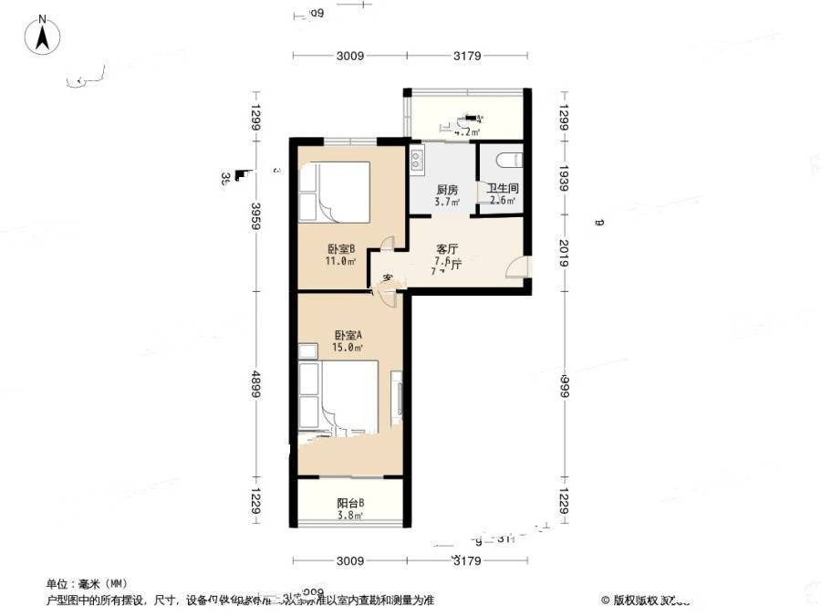 津南新建里2室1厅1卫60㎡户型图