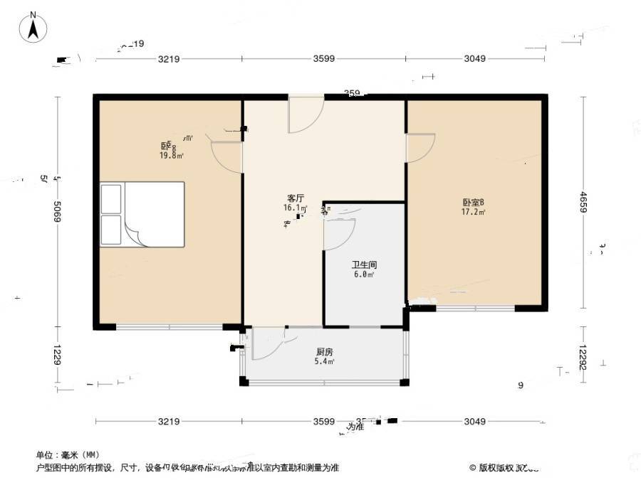 津南同发里2室1厅1卫63㎡户型图