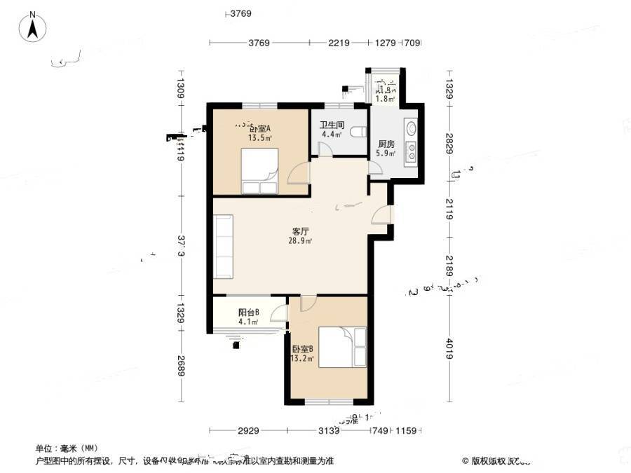 玫瑰庄园公寓2室1厅1卫93㎡户型图