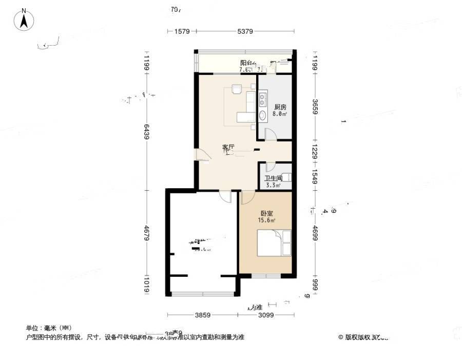 津南幸福里1室1厅1卫87.5㎡户型图