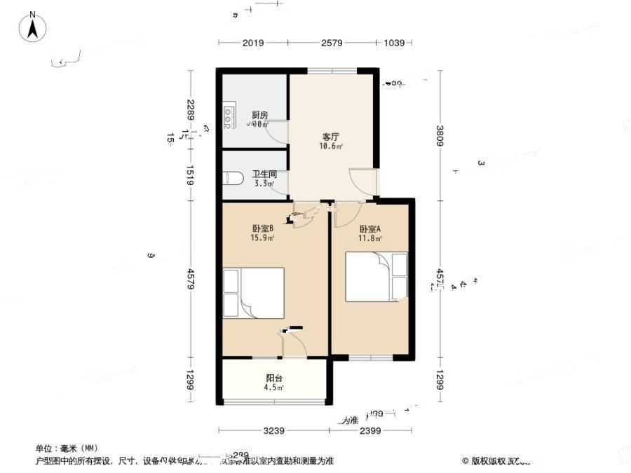 港西华福小区2室1厅1卫59.4㎡户型图