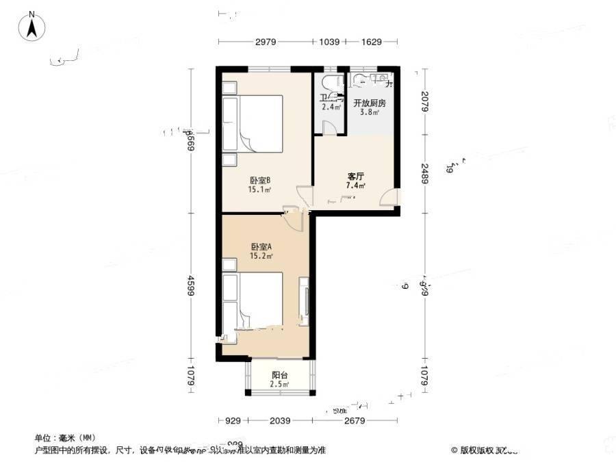 欣欣小区2室1厅1卫56㎡户型图