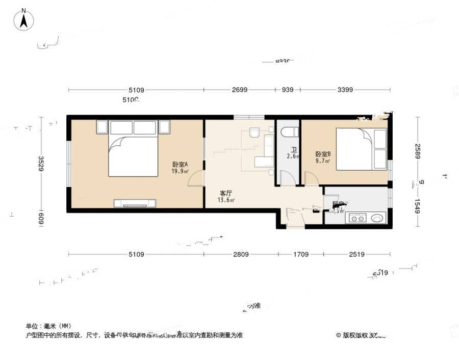 河西区惠阳里2室1厅1卫58.4㎡户型图